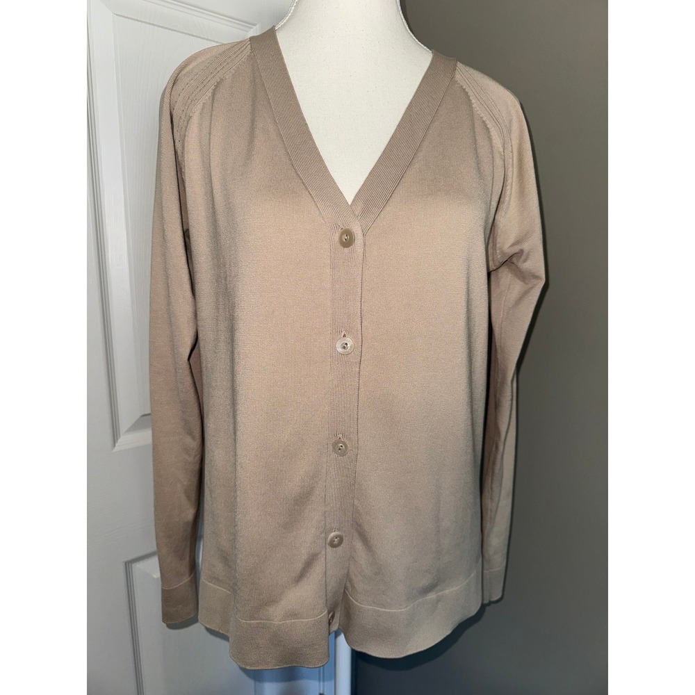 Pendleton Womens Silk Blend V-Neck Cardigan Sweater Tan Beige Pointelle Size M